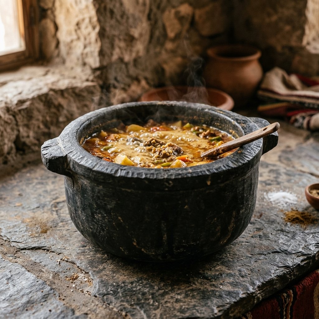 حرضة حجرية يمنية أصلية لعمل السلتة والفحسة (مدرة صخرية منحوتة)